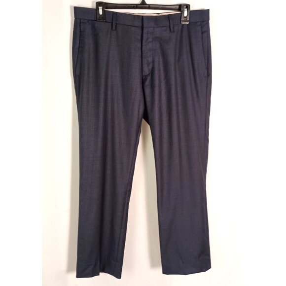 Banana Republic Mens Slim Fit Wool Dress Pants 33x30 Blue Check Flat Front - Picture 1 of 11